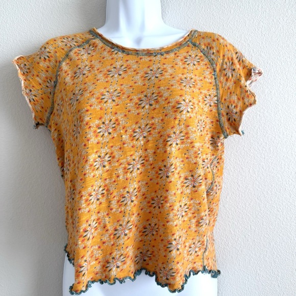 Natural Life Baby Tee Womens Small Yellow Floral Colorful Hippie Beach Summer - Picture 2 of 9